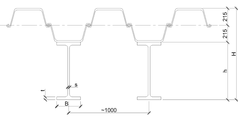 Схема балочно-шпунтовой системы с шагом балок от 1000 мм