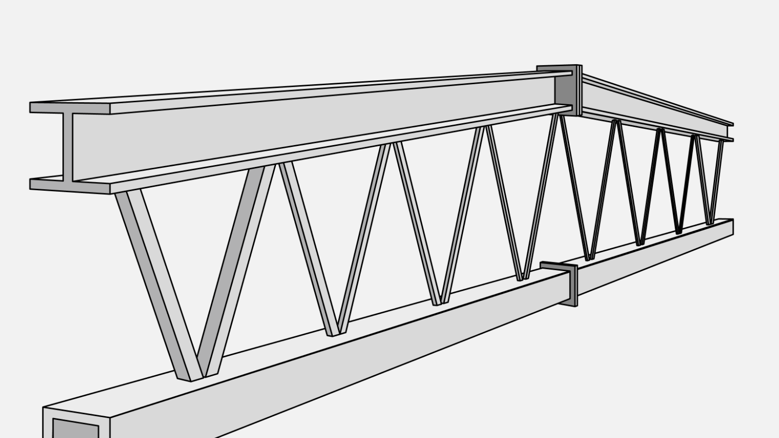 Фермы покрытия с верхним поясом из двутавра, пролетами 18, 24 и 30 м