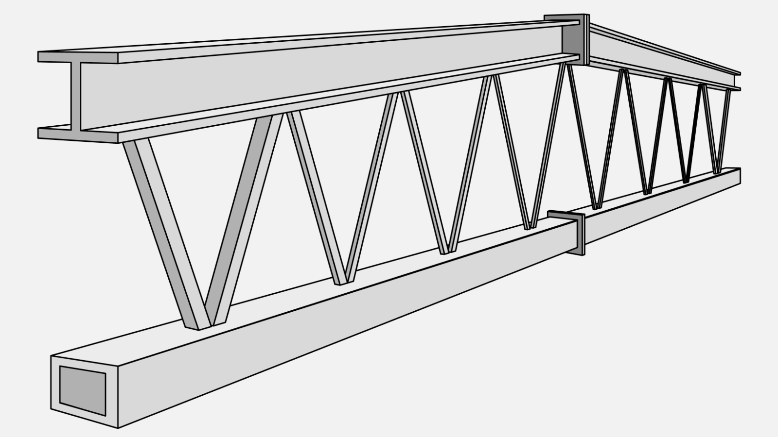 Фермы покрытия с верхним поясом из двутавра, пролетами 18, 24 и 30 м