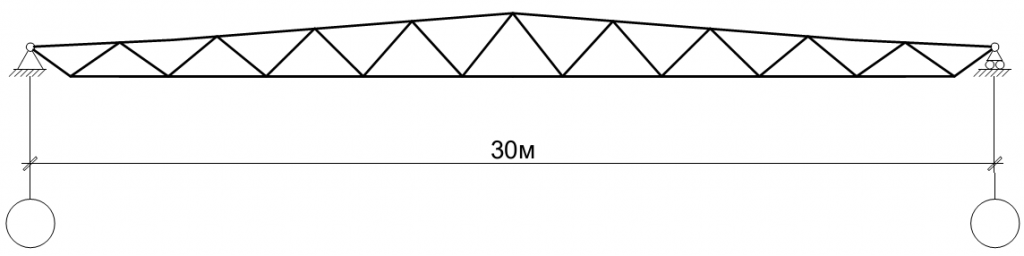 Расчетная схема при выборе типа двутавра для поясов стропильных ферм