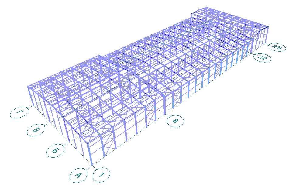 Общая схема стального каркаса завода
